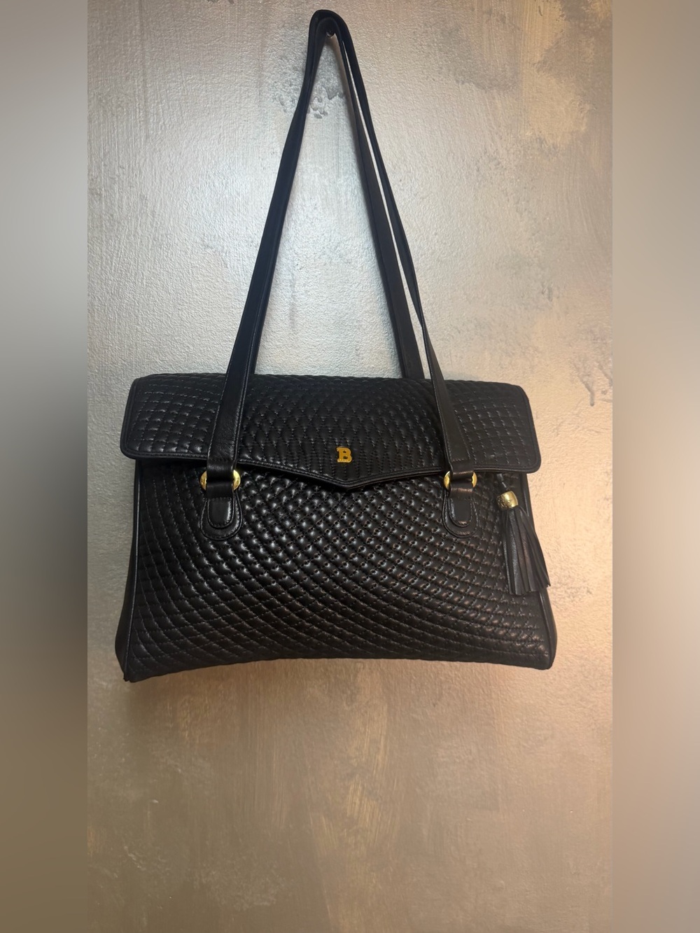 Bally Black Quilted Shoulder Bag with Tassel